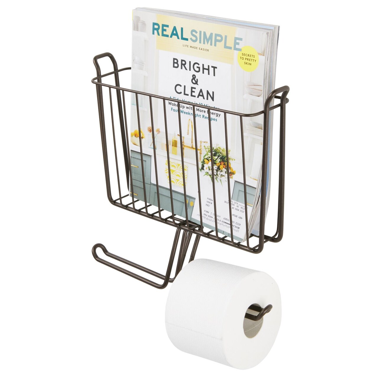 mDesign Metal Wall Mount Toilet Tissue Paper Roll Holder & Basket